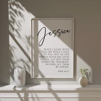 John 14:27,   Peace I leave with you; my peace I give to you... Let not your hearts be troubled...,  Personalized Name Typography Art Print