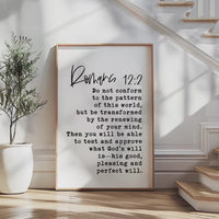 Romans 12:2 Scripture Art Print, Christian Typography Wall Art