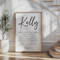 Jeremiah 29:11 Bible Verse Personalized Print, For I Know The Plans, Christian Wall Art