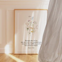 Psalm 37:24 Typography Art Print,  Though She Falls, She Will Not be Overwhelmed - Faithful - Christian - Bible Verse