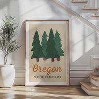 Oregon Pacific Wonderland Retro Art Print, Forest Trees, PNW Travel, Travel Gift Decor