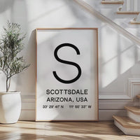 Scottsdale Arizona Wall Art, AZ Print, City GPS Coordinates, Travel Souvenir, Minimalist, Housewarming Gift