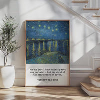 Van Gogh Starry Night Print: Inspirational Quote Wall Art, For my part I know nothing...
