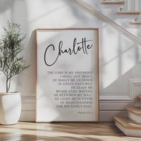 The Lord Is My Shepherd;  I Shall Not Want. He Makes Me Lie Down In Green Pastures.,  Psalm 23:1,  Personalized Typography Art Print