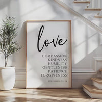 Love, Compassion, Kindness, Humility, Gentleness, Patience, Forgiveness,  Colossians 3:12•14,  Typography Art Print,  Weddings,  Baptisms