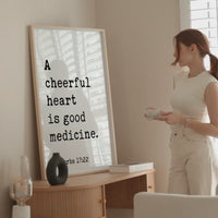 Proverbs 17:22, A cheerful heart is good medicine. Typography Art Print,  Faith,  Religious,  Scripture