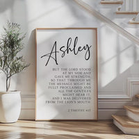 But The Lord Stood At My Side,  2 Timothy 4:17,  Personalized Typography Art Print