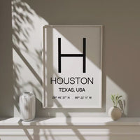 Houston, Texas with GPS Coordinates Typography Art Print,  Office,  Home Decor,  Restaurant,  Apartment,  Condo • Gift