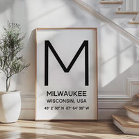 Milwaukee, Wisconsin Wall Art, GPS Coordinates Print, City Typography, Travel Decor