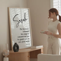 Psalm 91:11 For he will command his angels concerning you to guard you in all your ways. Personalized Typography Art Print