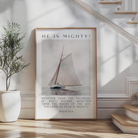 Psalm 93:4 Wall Art,  He Is Mighty Scripture Print,  Christian Nautical Typography Artwork for Home & Church Décor
