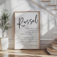 The Lord Will Fulfill His Purpose For Me,  Psalm 138:8,  Personalized Typography Art Print