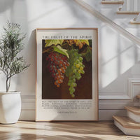 Fruit of the Spirit Bible Verse Wall Art,  Galatians 5:22–23,  Christian Typography Print with Grapes Painting
