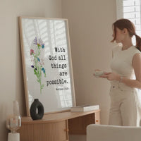 With God all things are possible. Matthew 19:26 Bible Verse with Wildflowers Typography Art Print