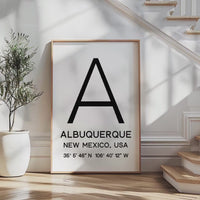 Albuquerque New Mexico Wall Art, GPS Coordinates Print, City Typography, Travel Decor