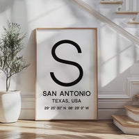 San Antonio, Texas Wall Art, GPS Coordinates Print, City Typography, Travel Decor