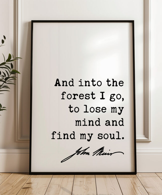 And into the forest I go, to lose my mind and find my soul. John Muir Quote Typography Art Print