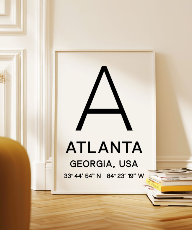 Atlanta Georgia with GPS Coordinates Typography Art Print