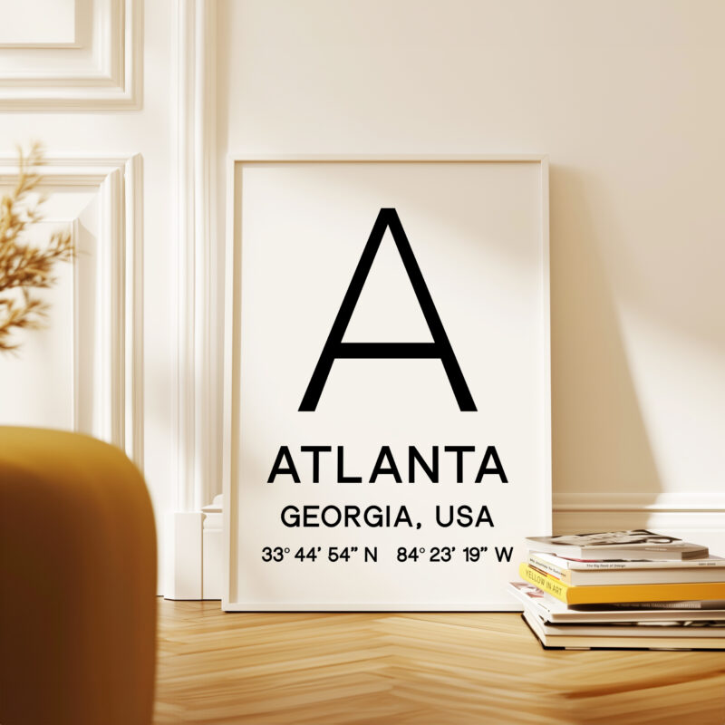 Atlanta Georgia with GPS Coordinates Typography Art Print