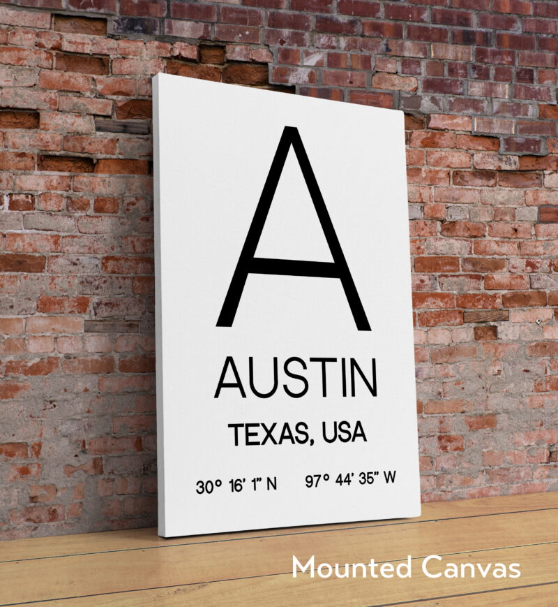 Austin Texas with GPS Coordinates Typography Art Print