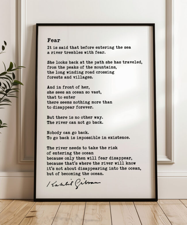 Fear - It Is Said That Before Entering The Sea - Kahlil Gibran Poem Typography Art Print