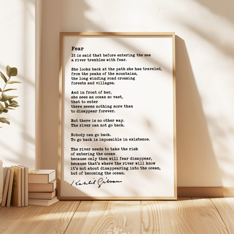 Fear - It Is Said That Before Entering The Sea - Kahlil Gibran Poem Typography Art Print