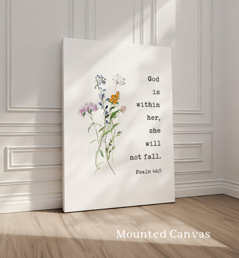 Psalm 46:5 God is within her, she will not fall. Typography Art Print with Wildflowers • Faith • Gift • Christian - Image 2