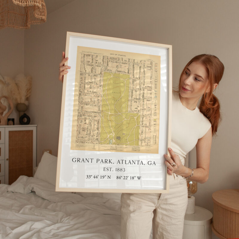 Grant Park, Atlanta, Georgia Vintage Map with GPS Coordinates                                          Minimalist Art Print - Image 3