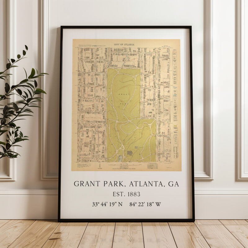 Grant Park, Atlanta, Georgia Vintage Map with GPS Coordinates                                          Minimalist Art Print - Image 4