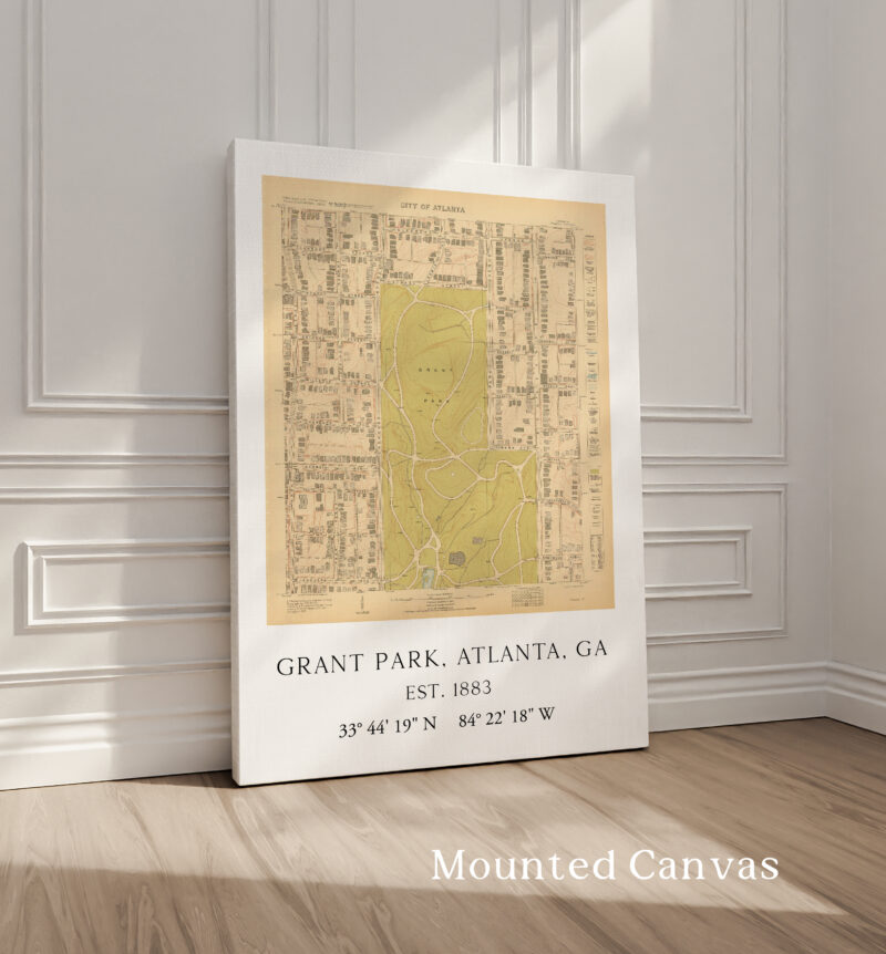 Grant Park, Atlanta, Georgia Vintage Map with GPS Coordinates                                          Minimalist Art Print - Image 2