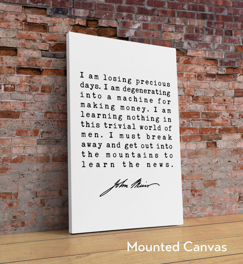 I am losing precious days. I am degenerating into a machine for making money. - John Muir Quote Art Print - Image 2