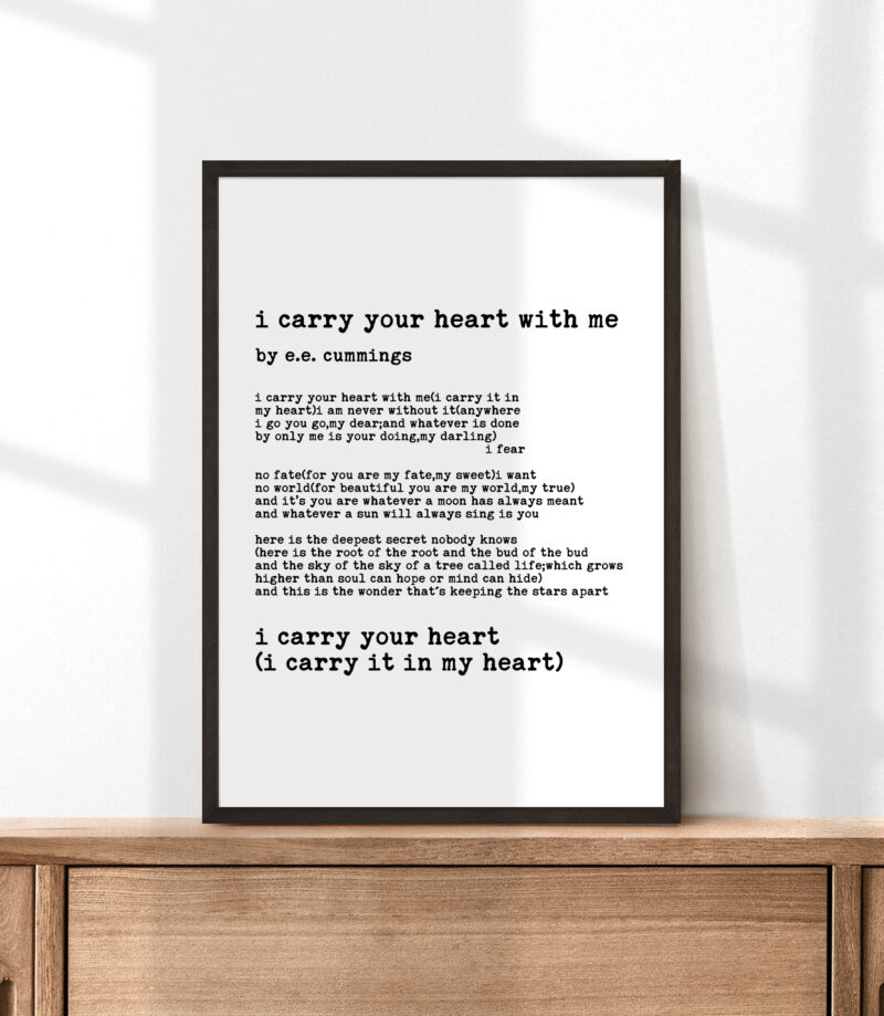 I Carry Your Heart(I Carry It In My Heart) - E.E. Cummings Poem, Typography Print, Home Wall Decor, Wedding Poem, Minimalist Decor - Image 3