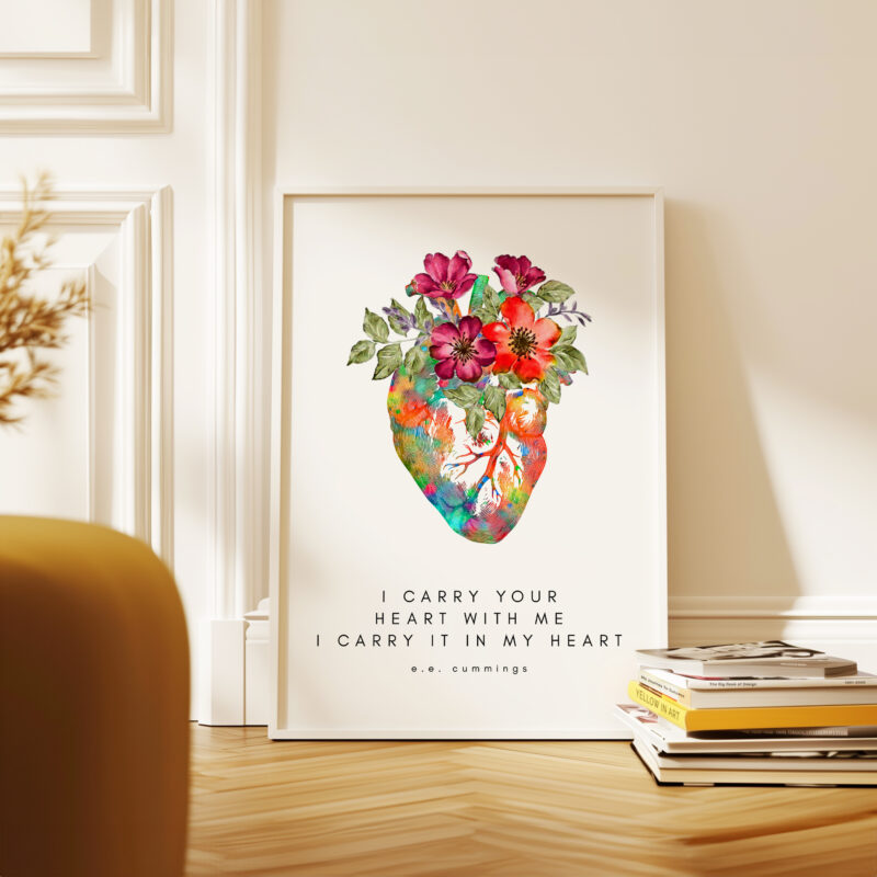 I Carry Your Heart With Me I Carry It In My Heart • E.E. Cummings Quote with Heart Flowers • Typography Art Print - Image 5