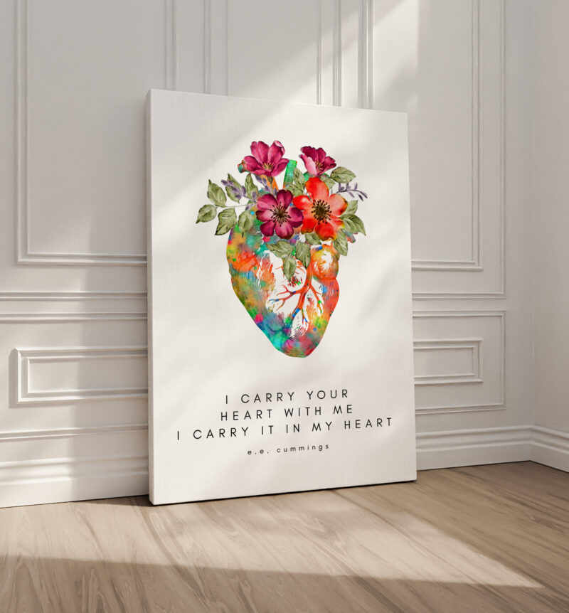 I Carry Your Heart With Me I Carry It In My Heart • E.E. Cummings Quote with Heart Flowers • Typography Art Print - Image 2