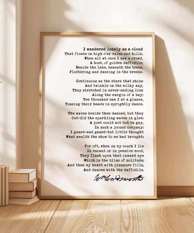 I Wandered Lonely as a Cloud Poem • William Wordsworth Daffodils Poetry • Typography Art Print