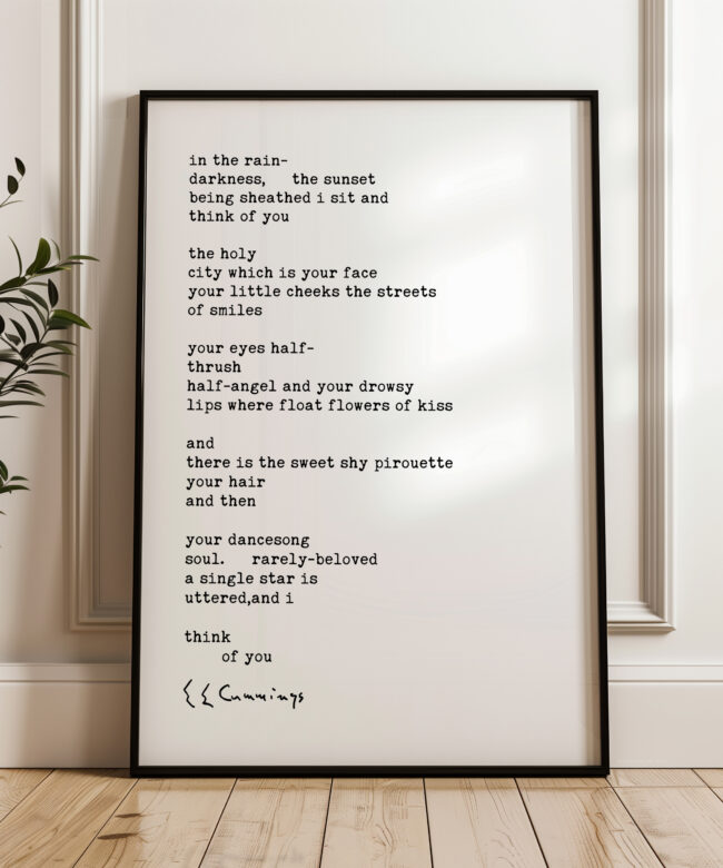 In The Rain Typography Art Print E.E. Cummings Poem • Love • Wedding • Marriage (1923)