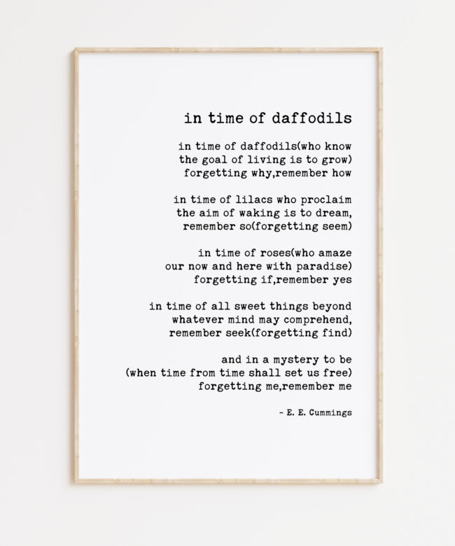 in time of daffodils ― E.E. Cummings Typography Art Print