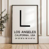 Los Angeles, California with GPS Coordinates Typography Art Print • Minimalist Decor
