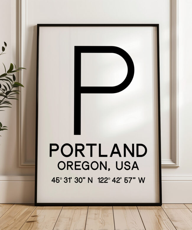Portland, Oregon with GPS Coordinates Typography Art Print • Minimalist Wall Art