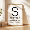 Seattle, Washington with GPS Coordinates Typography Wall Art Print