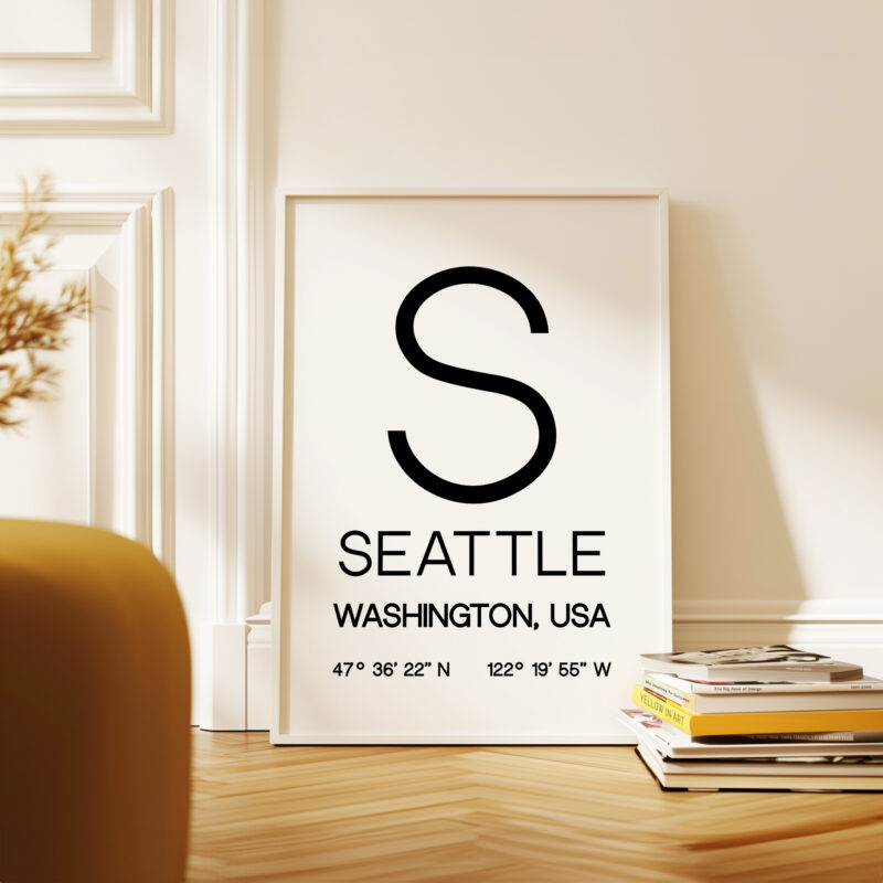 Seattle, Washington with GPS Coordinates Typography Wall Art Print - Image 4