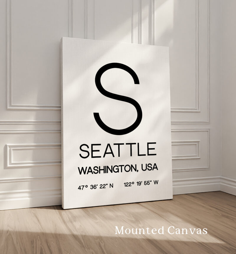 Seattle, Washington with GPS Coordinates Typography Wall Art Print - Image 2