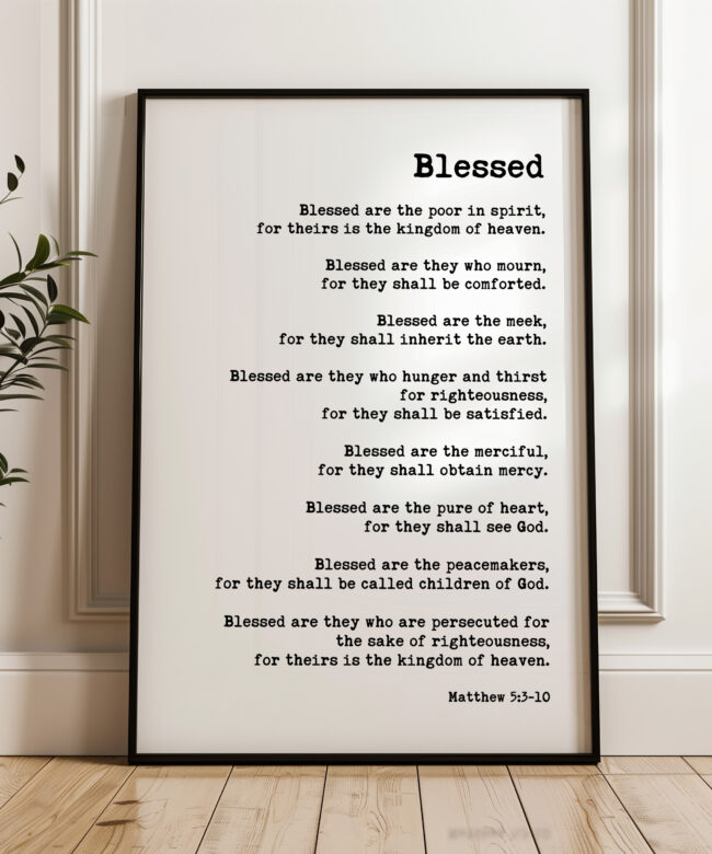 The Beatitudes Bible Verse Matthew 5:3-10 Typography Print - Christian Gifts - Bible Verse - Christian Wall Art - Scripture Art