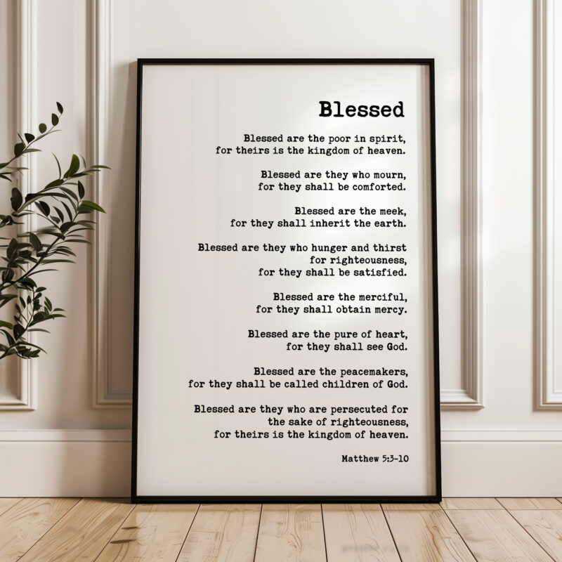 The Beatitudes Bible Verse Matthew 5:3-10 Typography Print - Christian Gifts - Bible Verse - Christian Wall Art - Scripture Art