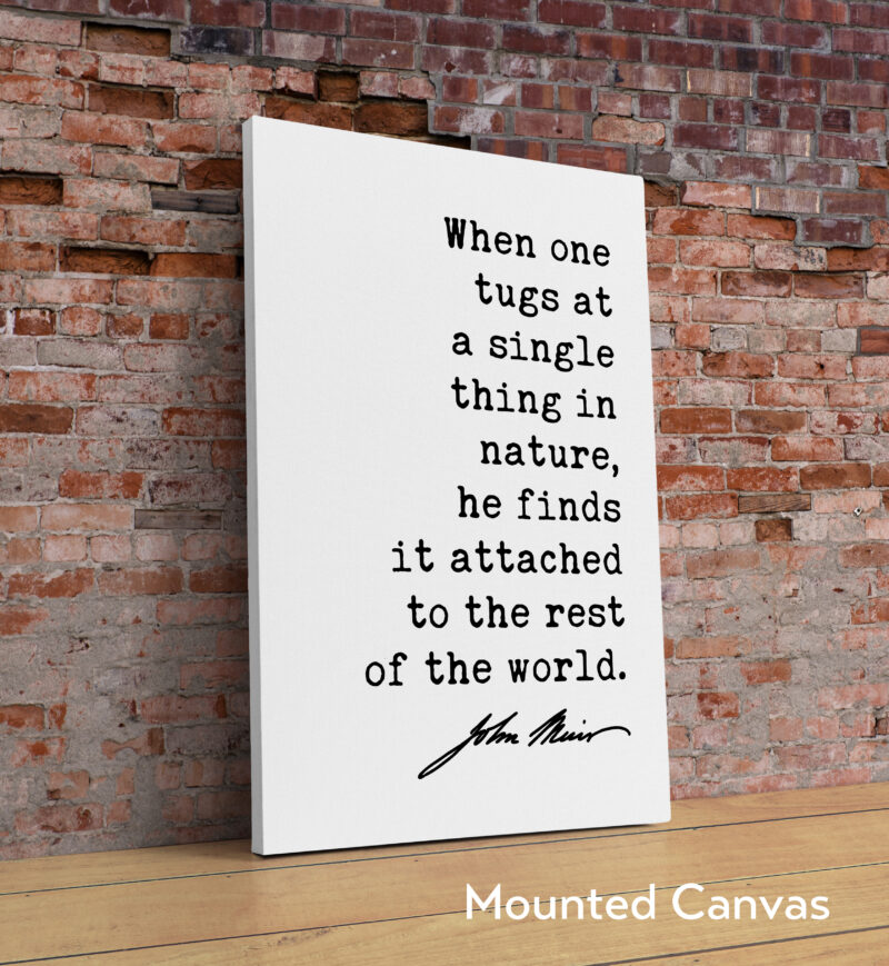 When one tugs at a single thing in nature, he finds it attached to the rest of the world. John Muir Quote Typography Art Print