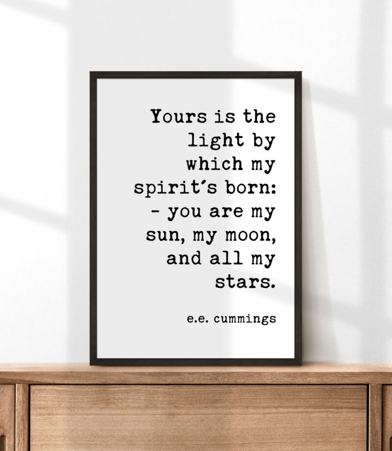 Yours is the light by which my spirit's born: you are my sun, my moon, and all my stars. - e.e. cummings Typography Print - Wedding Gift - Image 3