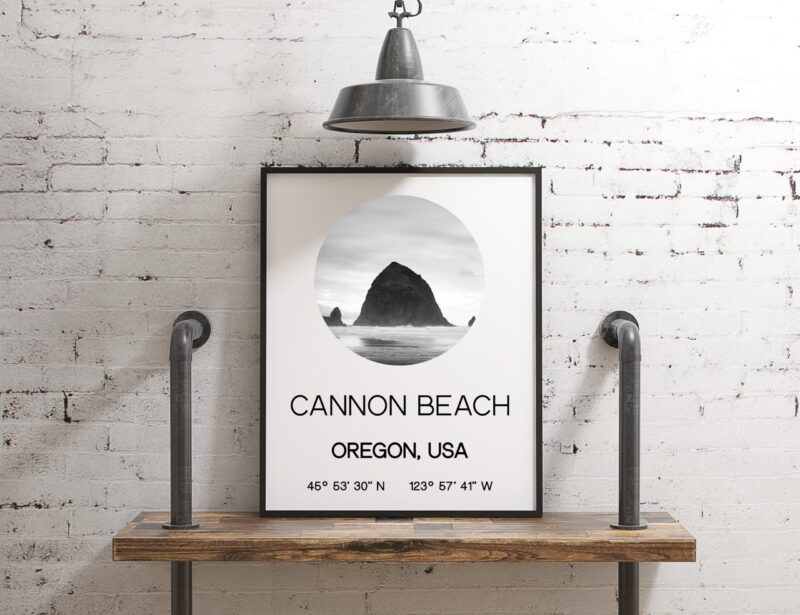 Cannon Beach Oregon with GPS Coordinates Art Print - Office - Home Decor - Restaurant - Apartment - Condo - Typography