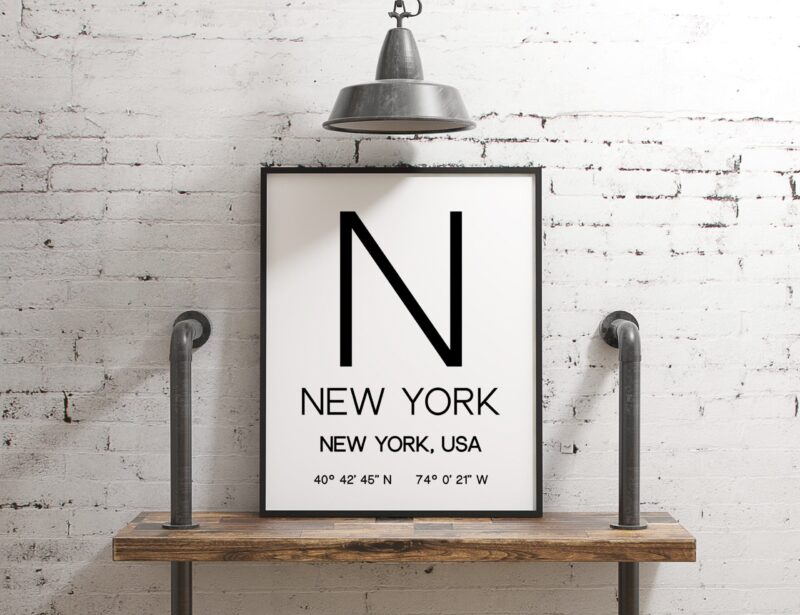 New York New York with GPS Coordinates Art Print - Office - Home Decor - Restaurant - Apartment - Condo - Typography - Image 3