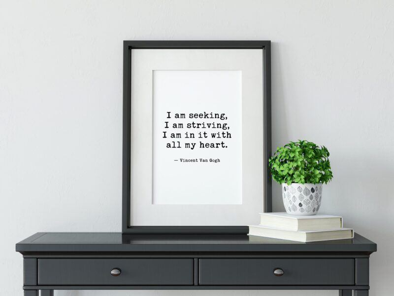 I am seeking, I am striving, I am in it with all my heart - Vincent Van Gogh  - Typography Print - Wall Decor - Inspirational Quote Art - Image 3