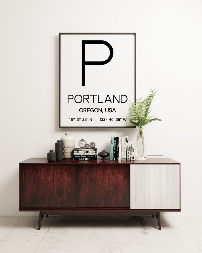 Portland Oregon with GPS Coordinates Minimalist Art Print - Office - Home Decor - Restaurant - Apartment - Condo - Typography